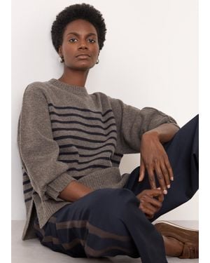 Whistles Wool Stripe Crew Neck Knit - Grey