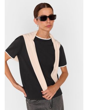 Whistles Contrast Piping Detail Tee - Black