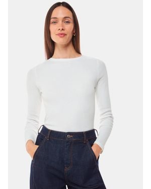 Whistles High Neck Long Sleeve Rib Top - White