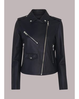Whistles Agnes Pocket Leather Jacket - Blue