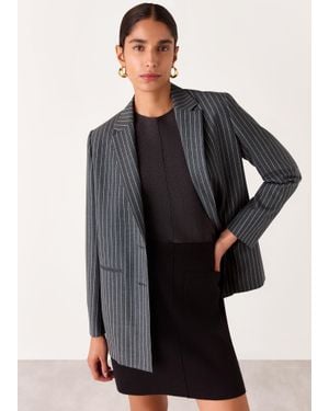Whistles Isla Pinstripe Wool Blazer - Grey