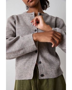 Whistles Wool Mix Puff Sleeve Cardigan - Grey