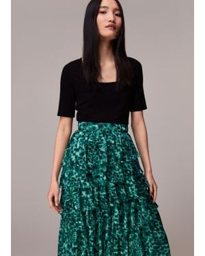 Whistles Watercolour Wildcat Skirt - Green