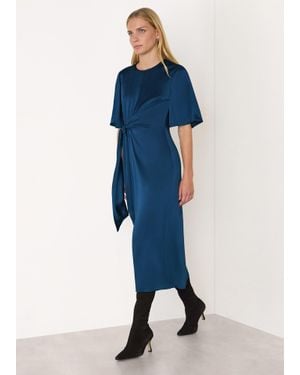 Whistles Satin Twist Waist Midi Dress - Blue