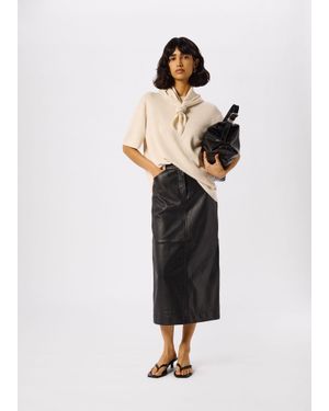 Whistles Jamie Leather Midi Skirt - White