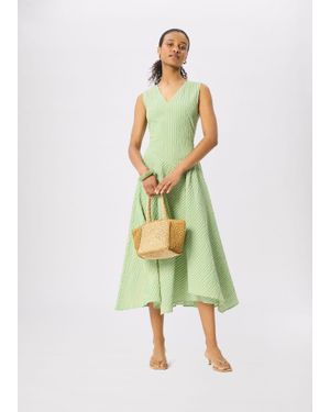 Whistles Check V Neck Asymmetric Dress - Green