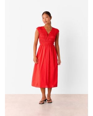 Whistles Petite Shirred Bodice V Neck Dress