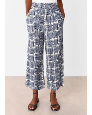 Whistles Hatch Squares Cropped Trouser - Blue