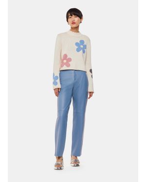 Whistles Straight Leg Leather Trouser - Blue