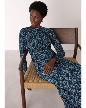 Whistles Animal Jersey Ruched Dress - Blue
