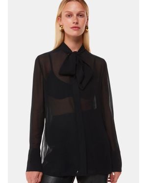Whistles Sheer Tie-Neck Button-Up Blouse - Black