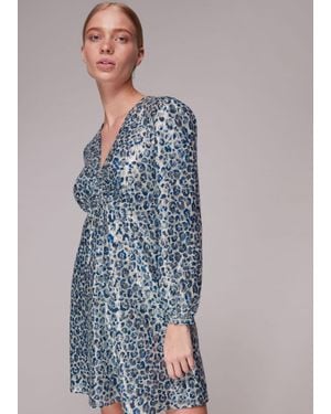 Whistles Josie Metallic Silk Mix Dress - Blue