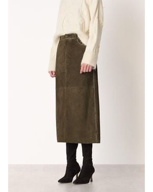 Whistles Suede Studded Column Skirt - Natural