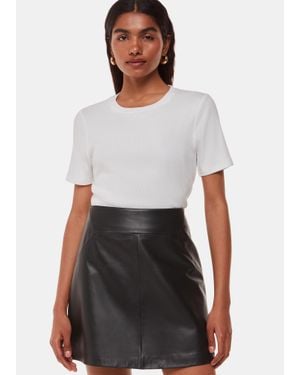 Whistles Petite Leather A Line Skirt - White