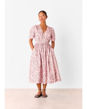 Whistles Petite Leopard Cotton Midi Dress - Pink