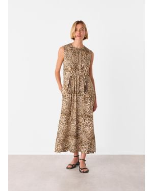 Whistles Leopard Sleeveless Midi Dress - Natural