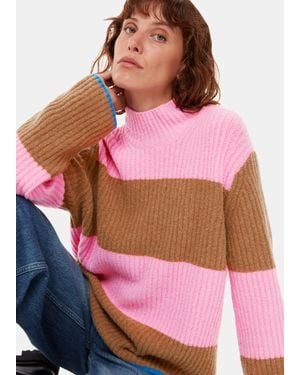 Whistles Block Stripe Rib Funnel Neck - Pink