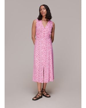 Whistles Moon Floral Print Midi Dress - Pink