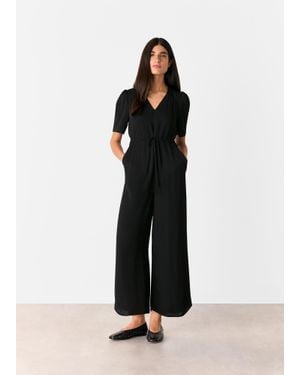 Whistles Short Sleeve Tie Jumpsuit - Black