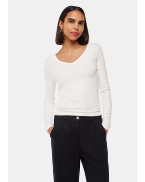 Whistles Essential Ribbed V Neck - White