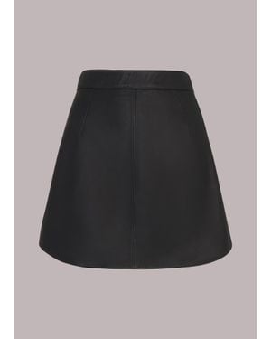 Whistles Leather Curved Hem Mini Skirt - Black
