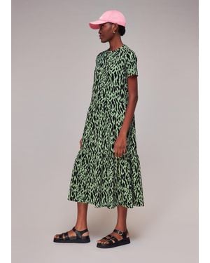 Whistles Zebra Tiered Jersey Dress - Green