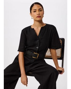 Whistles Petite Fiona Linen Button Jumpsuit - Black
