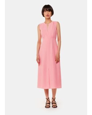Whistles Abbie Linen Blend Midi Dress - Pink
