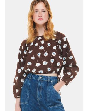 Whistles Watercolour Daisy Poplin Top - Blue