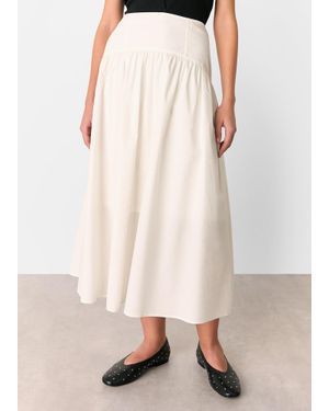 Whistles Cotton Waisted Midi Skirt - Natural