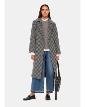 Whistles Celia Houndstooth Wrap Coat - Grey