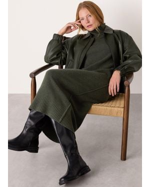 Whistles Funnel Neck Wool Midi Dress - Green