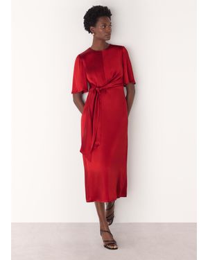 Whistles Satin Twist Waist Midi Dress - Red