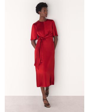 Whistles Satin Twist Waist Midi Dress - Red