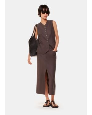 Whistles Mila Linen Blend Midi Skirt - Brown
