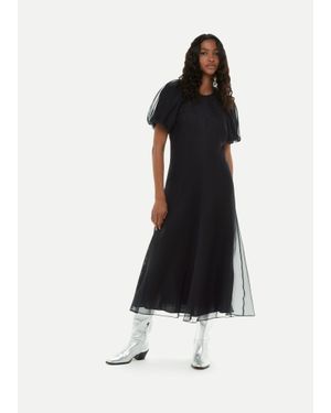 Whistles Organza Silk Puff Sleeve Dress - Black
