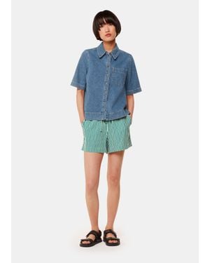 Whistles Stripe Linen Blend Short - Blue