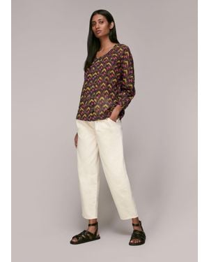 Whistles Geometric Ikat Voile Blouse - Natural