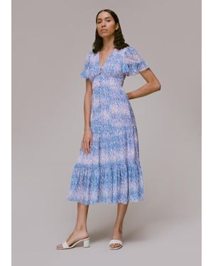 Whistles Tiger Dobby Midi Dress - Blue