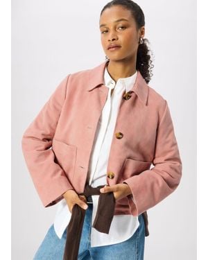 Whistles Button Cropped Suede Jacket - Natural
