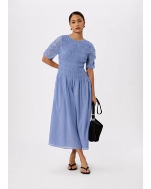 Whistles Petite Avery Smocked Dress - Blue