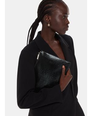 Whistles Shiny Croc Medium Clutch - Black