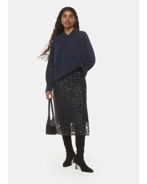 Whistles Petite Floral Sequin Midi Skirt - Blue