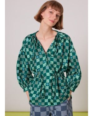 Whistles Silk Checkerboard Top - Green
