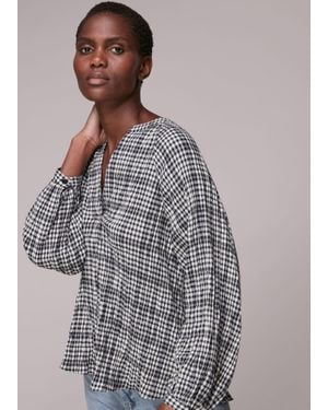Whistles Tatum Check Oversized Top - Grey