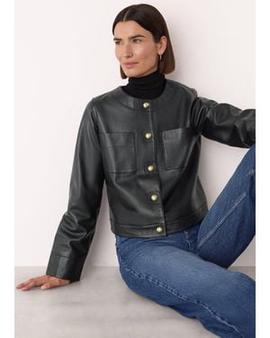 Whistles Collarless Leather Jacket - Blue