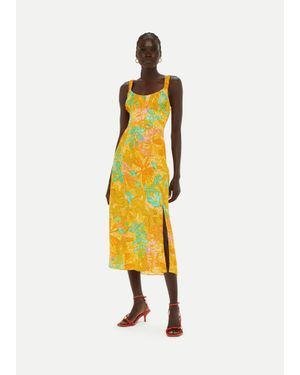 Whistles Palm Floral Carmel Dress - Metallic