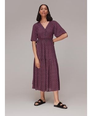Whistles Bella Twist Dot Midi Dress - Purple