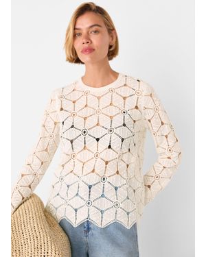Whistles Crochet Long Sleeve Knit - White