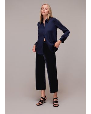Whistles Velvet Crop Wide Leg Trouser - Blue